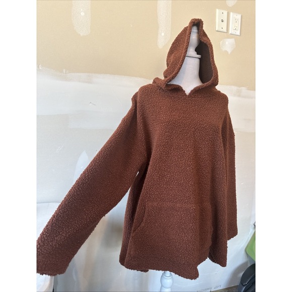 Bryn Walker Oversized Rust Colored Sherpa Fleece Pullover Hoody Kangaroo Pocket - Picture 2 of 6